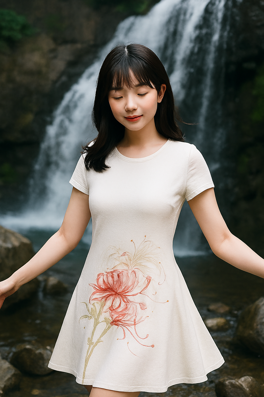 AOP A line Dress, Pink Flower