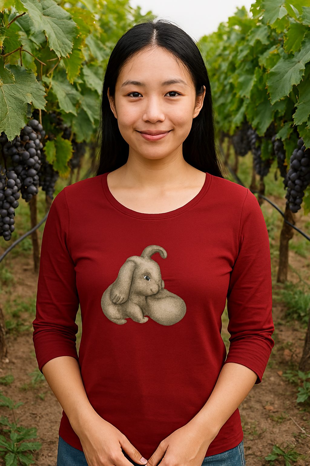 Women's Long Sleeve Tee, Bunny with ball