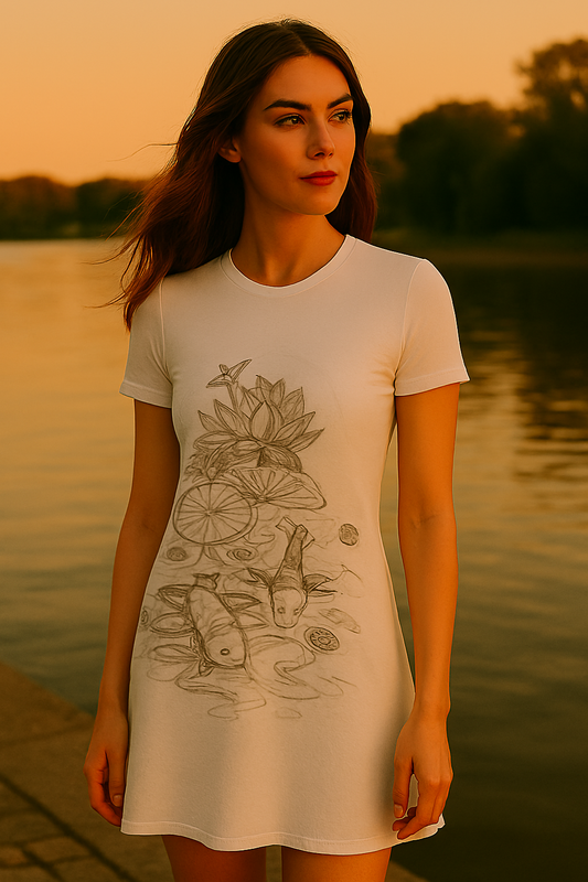 AOP A line Dress, Lotus flower design